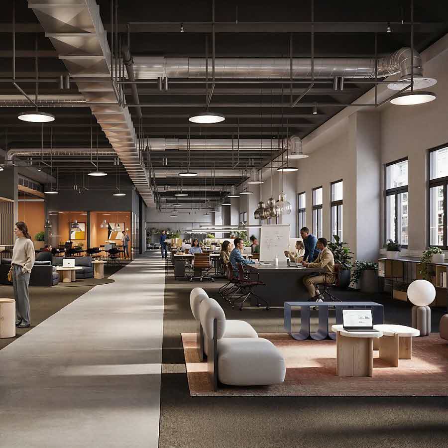 Här finns takhöjden och rymden att tänka stort: kontor, mötesplatser eller showroom.  