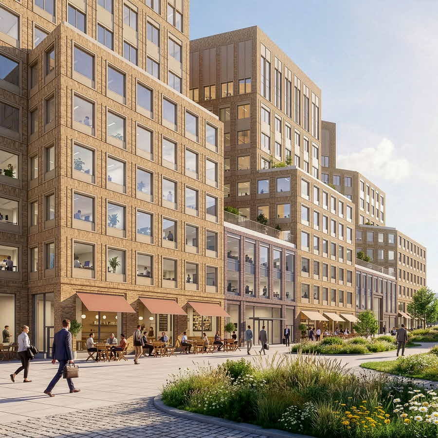 Livet händer utanför kontoret också — gatuliv, kaféer och rörelse direkt på er tröskel.